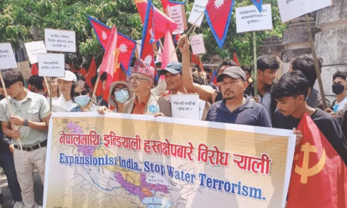 नेपालमा भारतीय हस्तक्षेप र अतिक्रमण बिरुद्ध भारतीय दूतावास अगाडि प्रदर्शन