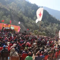 जनयुद्ध दिवशको मञ्चबाट पुष्पकमल दाहालको चुनाव प्रचार