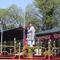 गणतन्त्र दिवसमा सैनिक मञ्चमा विशेष समारोह, राष्ट्रपति रामचन्द्र पौडेल सम्बोधन गर्नुहुँदै